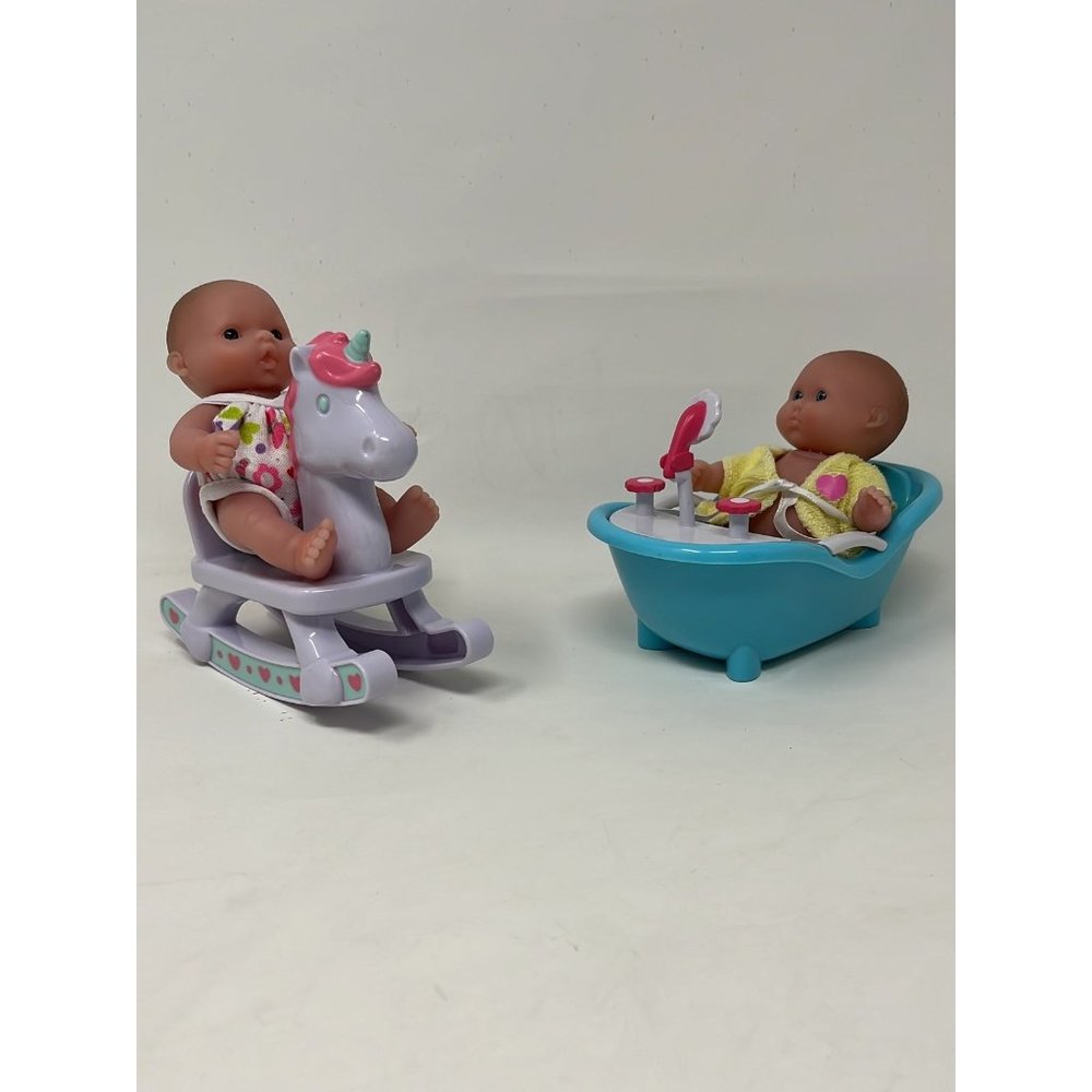 JC Toys Lots of Love 5” Baby Dolls Set of Two with Bathtub and Rocking Horse Toy
